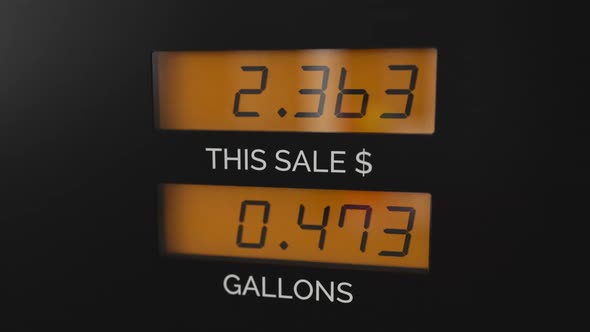 Gas station fuel meter counter price. Fuel gas increased cost due to economy inflation