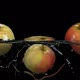 Three Green Apples are Bouncing From Water with Splashes of on Black Background - VideoHive Item for Sale