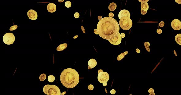 Filecoin FIL cryptocurrency golden coin falling rain loop alt