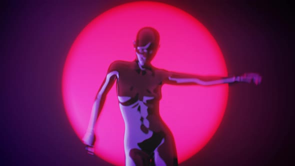 3D Woman Dancing on Pink Circle Background 4K