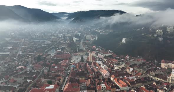 Aerial View of Brasov Covered in Fog