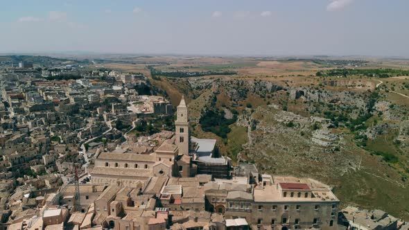 View of Ancient Town of Matera Sassi Di Matera in Sunny Day, Drone Shot alt