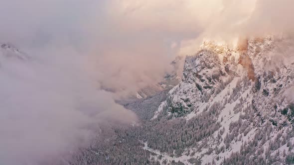 Flight Above Winter Mountains in Austria Hochschwab Mountains Near Green Lake alt