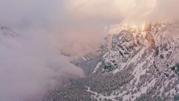 Flight Above Winter Mountains in Austria Hochschwab Mountains Near Green Lake
