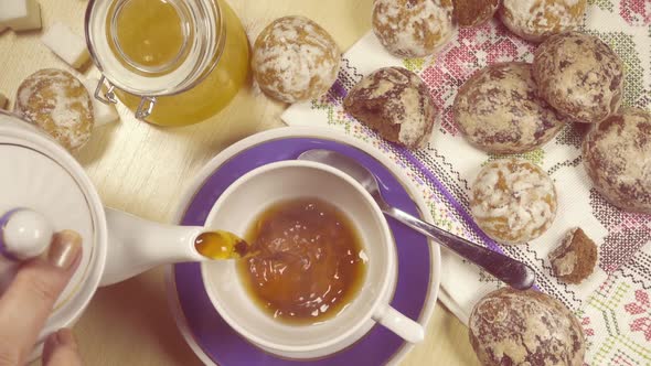 Slow Motion Traditional Russian Tea Party Top View