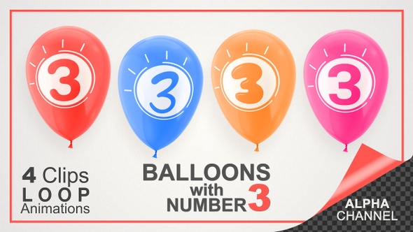 Balloons With Number 3 / Happy Three Years Old