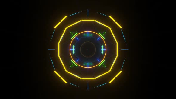 Endless futuristic space tunnel with neon lights.. Multicolored motion graphics alt