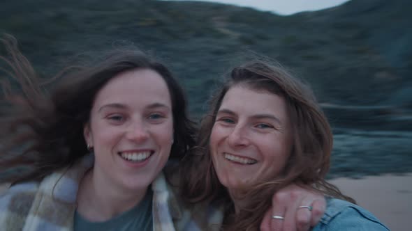 Attractive Young Women Spinning Smiling at Camera alt