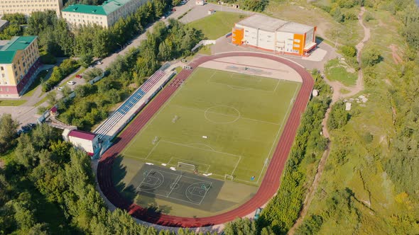 Football pitch in the center of Krasnoyarsk Russia Siberia Krasnoyarskiy Kray Krasnoyarsk alt