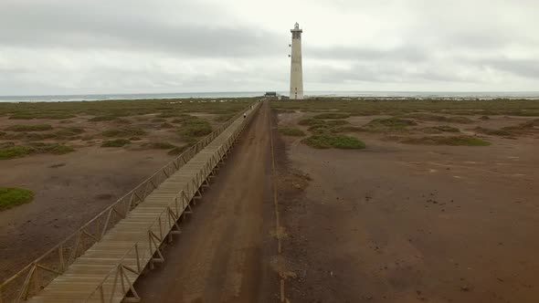 Aerial view of Morro Jable Lighthouse in Fuerteventura. alt