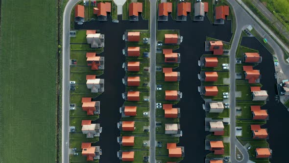Bird's Eye View Over Holiday Resort Waterstaete, Ossenzijl, Overijssel, The Netherlands - drone shot alt