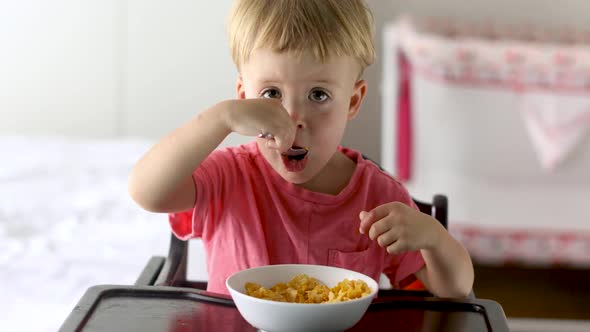 Little Boy Eating Cornflakes for Breakfast alt