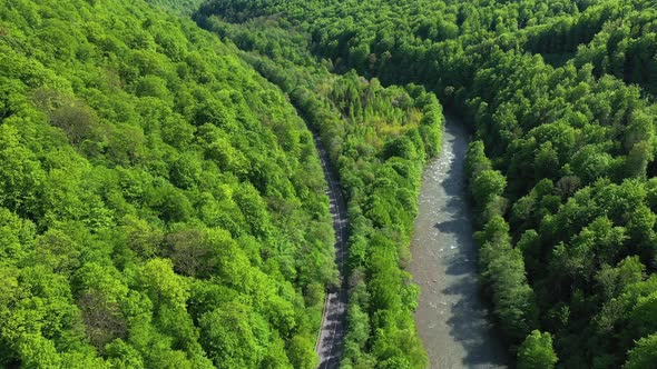 The Beautiful Mountains Landscape at the Sunny Summer Day Aerial View alt