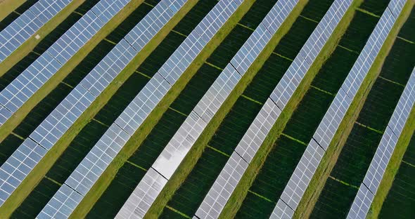High Angle View of Solar Panels on an Energy Solar Cell Energy Farm alt