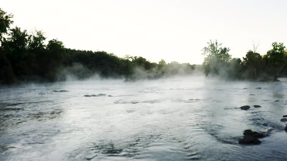 Serene Aerial of Morning Fog on Winding River alt