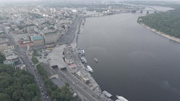 View of Kyiv From Above. Ukraine. Aerial View, Gray, Flat alt