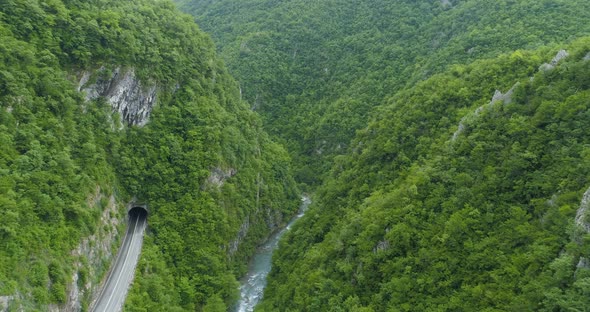 Aerial View of Moraca Mountain River Canyon