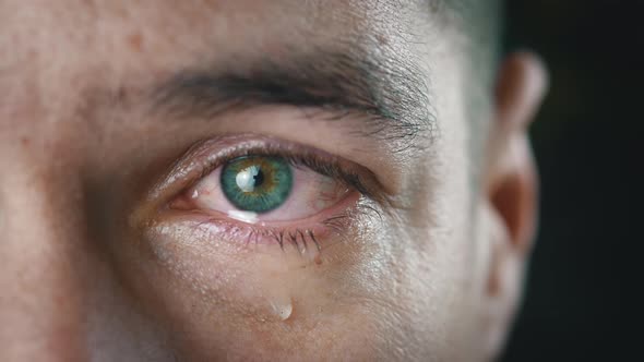 Closeup Shot of Crying Man with Tears in Eye, Stock Footage | VideoHive