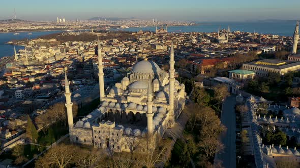 sunset aerial suleymaniye mosque drone image, istanbul TURKEY alt