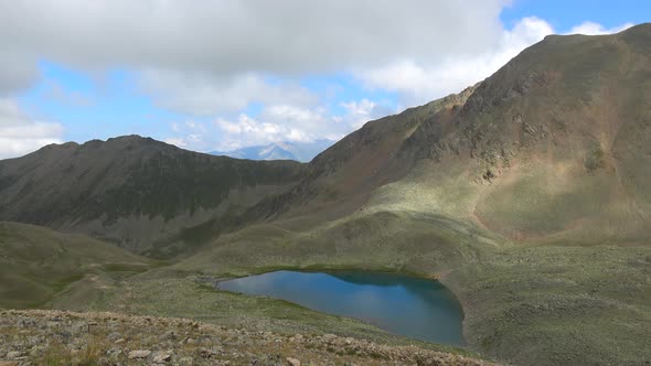 View of Lake Scenes in Mountains, National Park Dombay, Caucasus, Russia