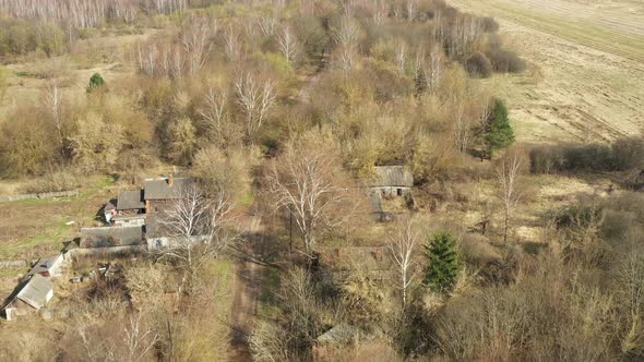 Aerial View Of Abandoned Village Houses House In Chernobyl Zone Nuclear Chornobyl