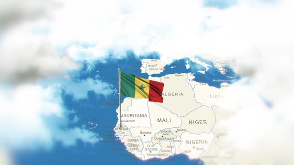 Senegal Map And Flag With Clouds
