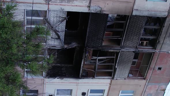 Vertical Video of a Building Bombed During the War in Makariv Ukraine alt