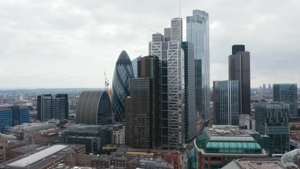 Rising Footage of Group of Modern Tall Business Buildings in City Financial and Economic Centre alt
