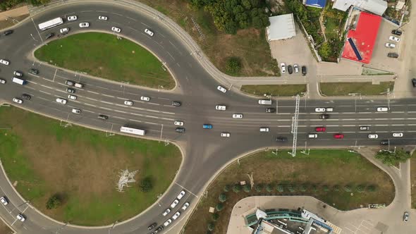 View From the Copter, Cars Driving Along the Highway, Modern Road Junction. Ring Road, Aerial View