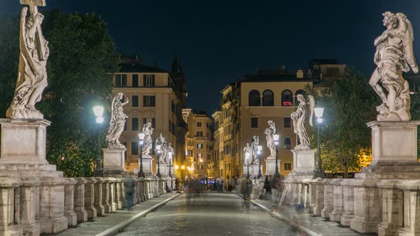 Stunning Ponte Sant'Angelo Bridge Timelapse Crossing the River Tiber Near Castel Sant'Angelo in Rome alt