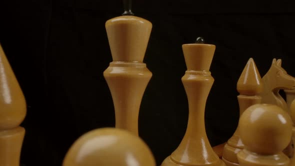 White Wooden Chess Pieces in Start Game Position Waiting for Epic Battle alt