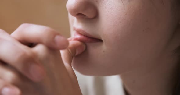 Thoughtful Woman Gets Nervous Feeling Stress Searching for Problem Solution