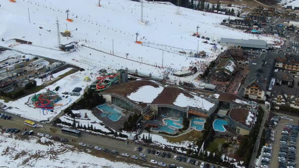 Aerial view of thermal pools and ski complex  in Bialka Tatrzanska, Poland alt