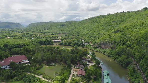 Green Mountain hill with lake or river. Nature landscape background in Phetchabun, Thailand.