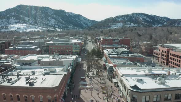 Aerial Drone Shot Flying Over Pearl Street Mall in Boulder Colorado
