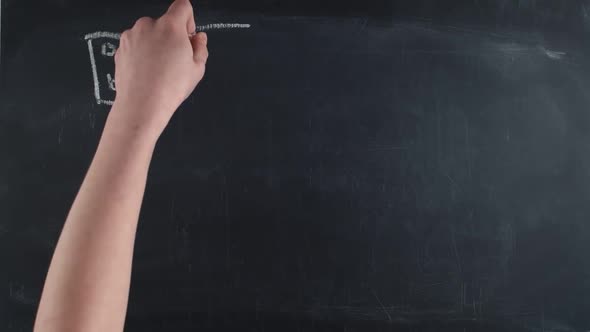 Word Bitcoin Directed Up the Arrow and Dollar Symbol are Drawn on a Chalkboard with Hand is Put a alt