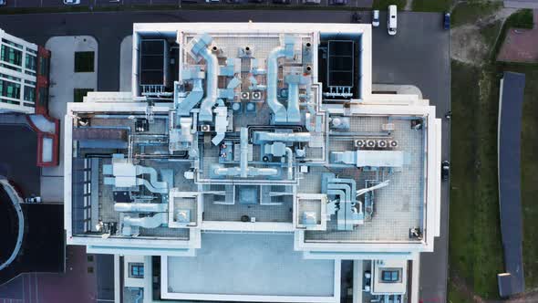 Aerial View of the Conditioning Equipment on the Roof a Modern Building