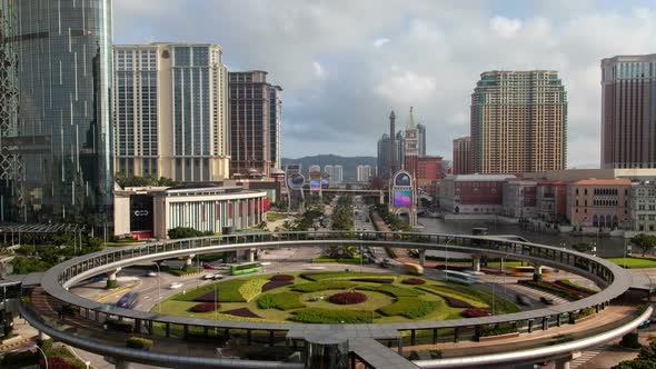 Rotunda Do Istmo Pedestrian Bridge in China Macau Timelapse alt