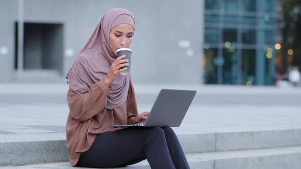 Muslim Business Woman Islamic Girl Student Freelancer User Arab Lady Worker Client Sitting on alt