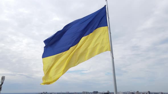 Kyiv - National Flag of Ukraine By Day. Aerial View. Kiev alt