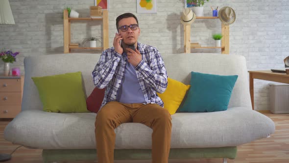 Portrait of Middleaged Man Uses Speech Aid Problems with Ligaments alt