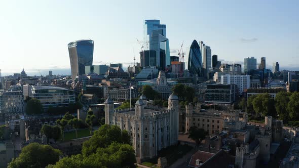 Aerial View of Medieval Stone Keep with Four Towers in Corners alt