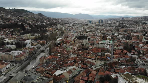 Sarajevo Drone Footage on a Gloomy Day