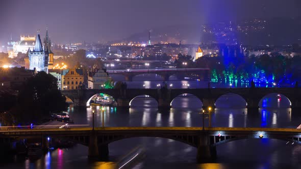 Famous Bridges of Prague in the Evening