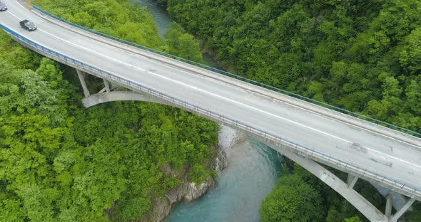 Aerial View of the Road Bridge Across the Moraca River