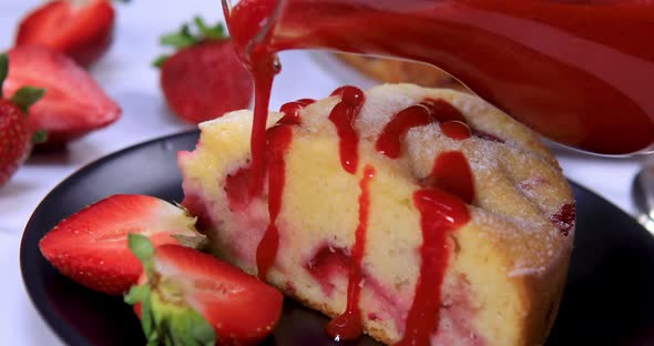 Strawberry Sauce on Delicious Homemade Cake