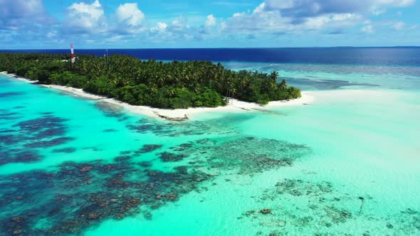 Aerial top view texture of luxury shore beach time by transparent water and white sand background of alt