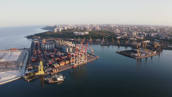 Aerial Panoramic View of Sea Port During Beautiful Sunset alt