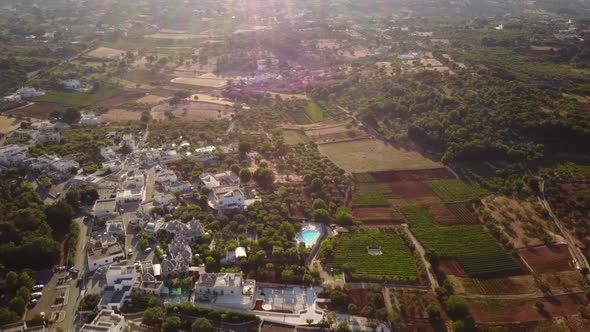 Drone view of the italian countryside during a sunset. alt