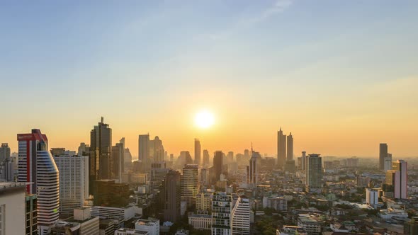 Bangkok business district city center above Silom area, day to night – Time Lapse